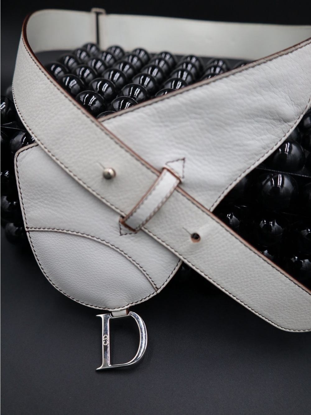 Dior White Leather Saddle Belt Bag with Silver D Charm